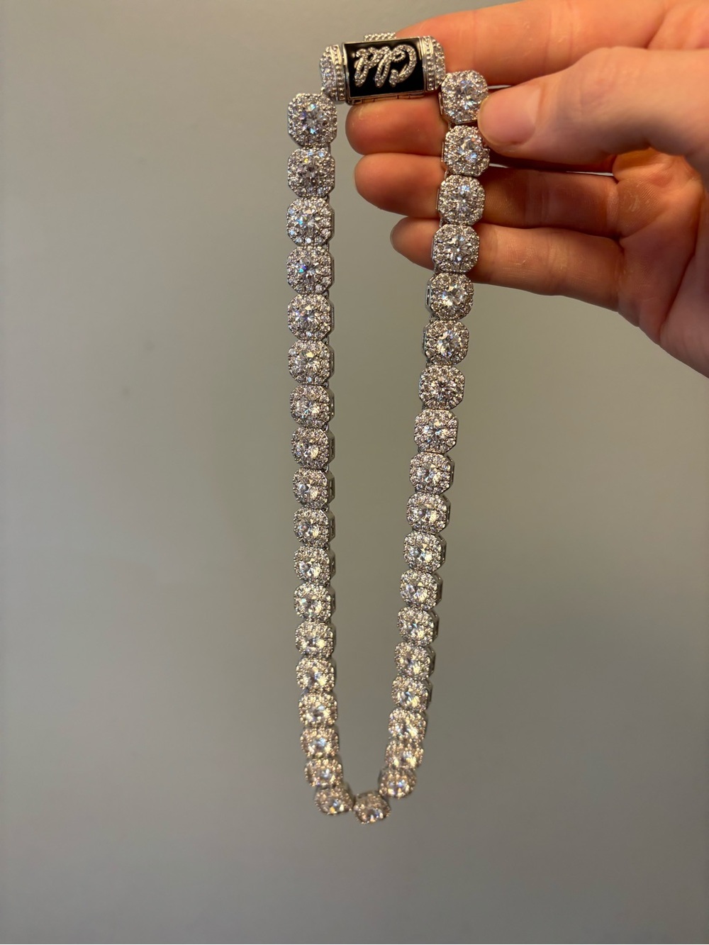 GLD Clustered Tennis Chain 14k White Gold Plated - Size 18 inch.